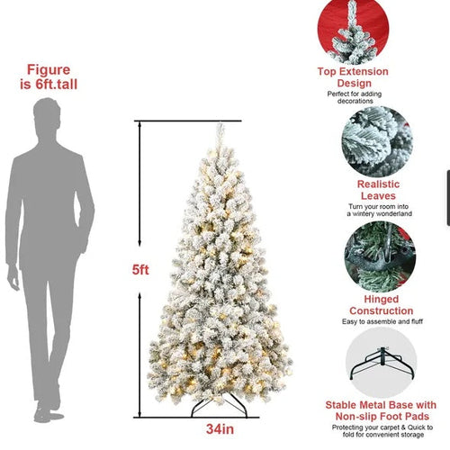 5ft Pre-lit Flocked Artificial Christmas Tree Environmentally Friendly