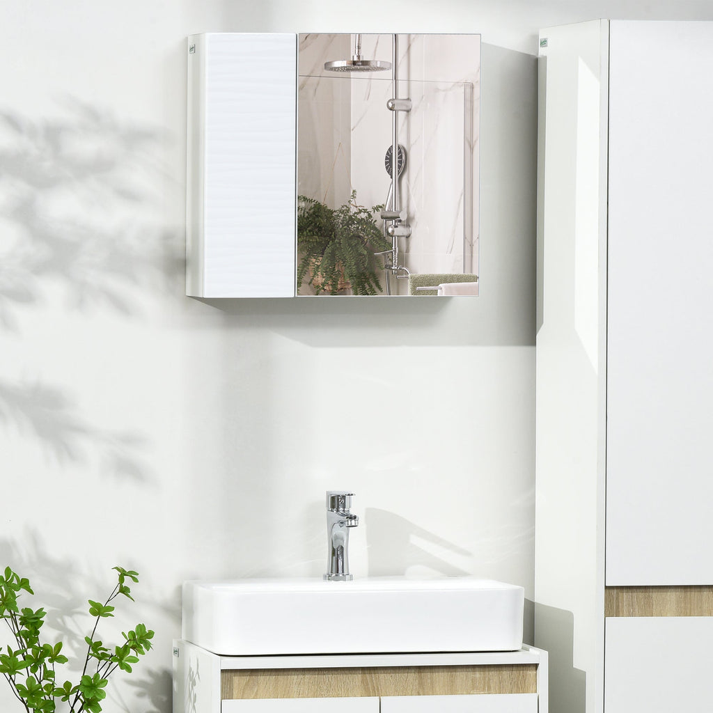 Double Door Bathroom Mirror Cabinet with Adjustable Shelves - White