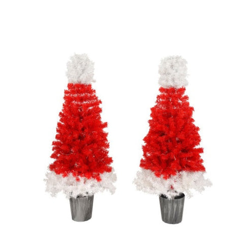 Lighted Santa Hat Style Christmas Tree Set Of 2, 4ft Artificial Tree