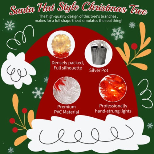 Lighted Santa Hat Style Christmas Tree Set Of 2, 4ft Artificial Tree