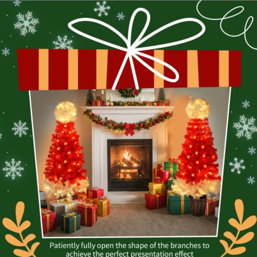 Lighted Santa Hat Style Christmas Tree Set Of 2, 4ft Artificial Tree