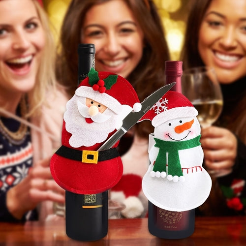 Christmas Wine Bottle Decor Set Santa Claus