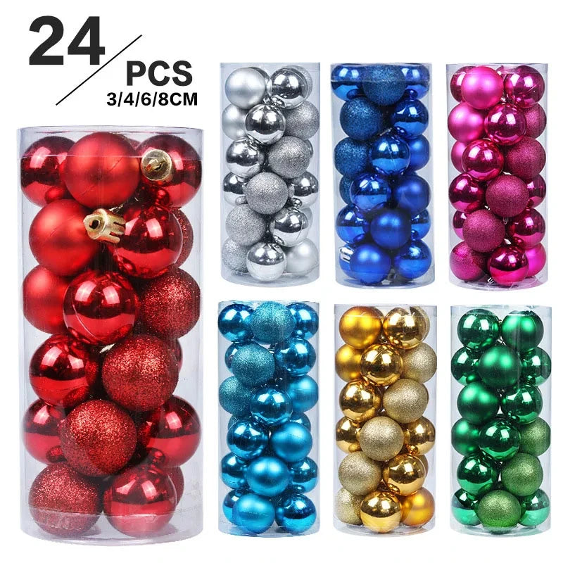 Christmas Balls Ornaments 24Pc Green Colorful Shatterproof Christmas Tree Decoration 30-60MM Hanging Ball for Xmas Party Wedding