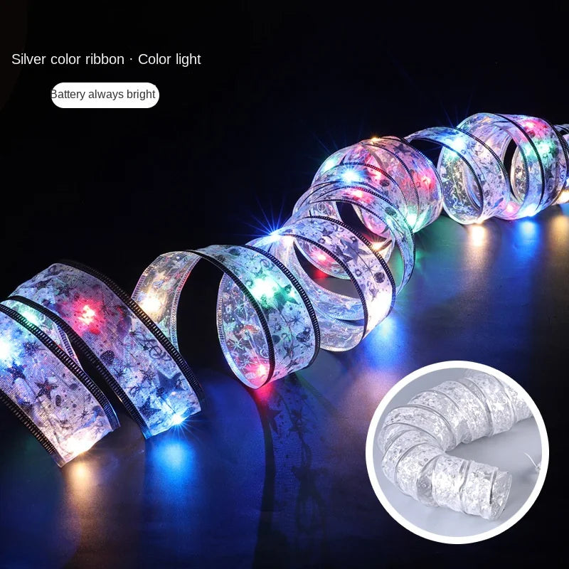 Christmas Decoration LED Ribbon Fairy Lights Christmas Tree Ornaments for Home 2025 DIY Bows Light String Navidad New Year 2026