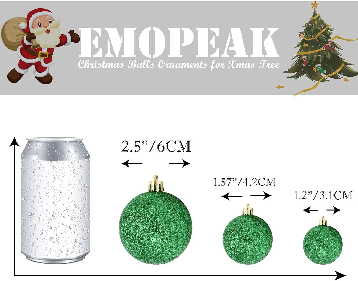 Christmas Balls Ornaments 24Pc Green Colorful Shatterproof Christmas Tree Decoration 30-60MM Hanging Ball for Xmas Party Wedding