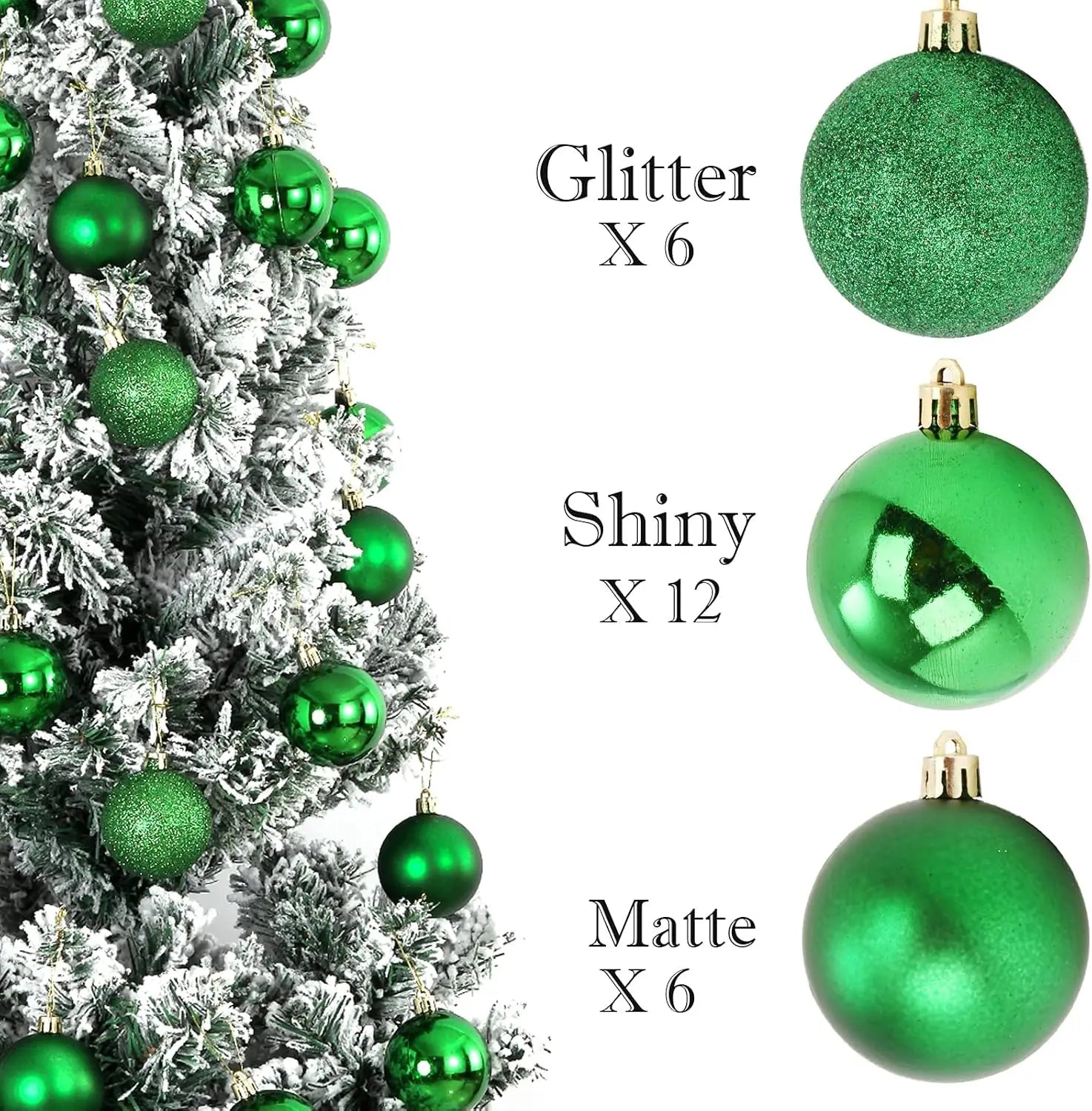 Christmas Balls Ornaments 24Pc Green Colorful Shatterproof Christmas Tree Decoration 30-60MM Hanging Ball for Xmas Party Wedding