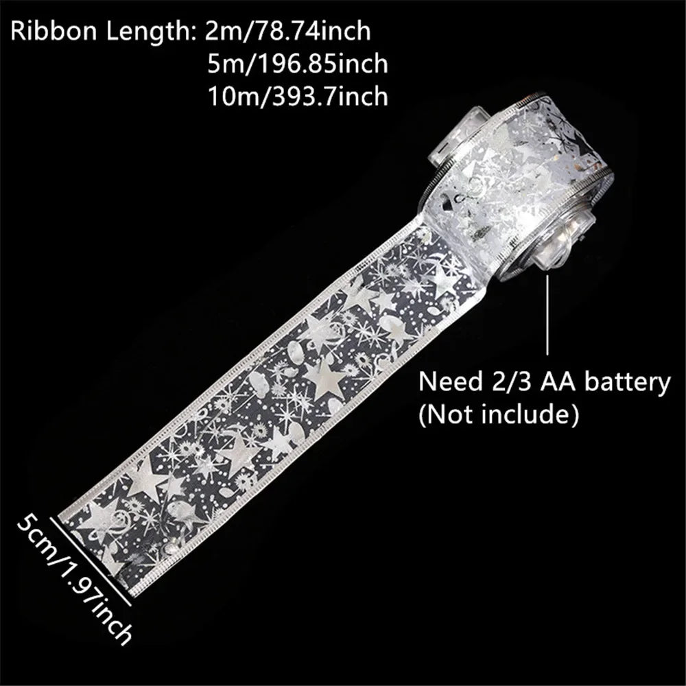 New Year 2026 Christmas Decoration LED Ribbon Fairy Lights Christmas Tree Ornaments for Home DIY Bows Light String Navidad 2025