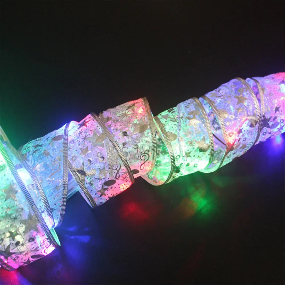 New Year 2026 Christmas Decoration LED Ribbon Fairy Lights Christmas Tree Ornaments for Home DIY Bows Light String Navidad 2025