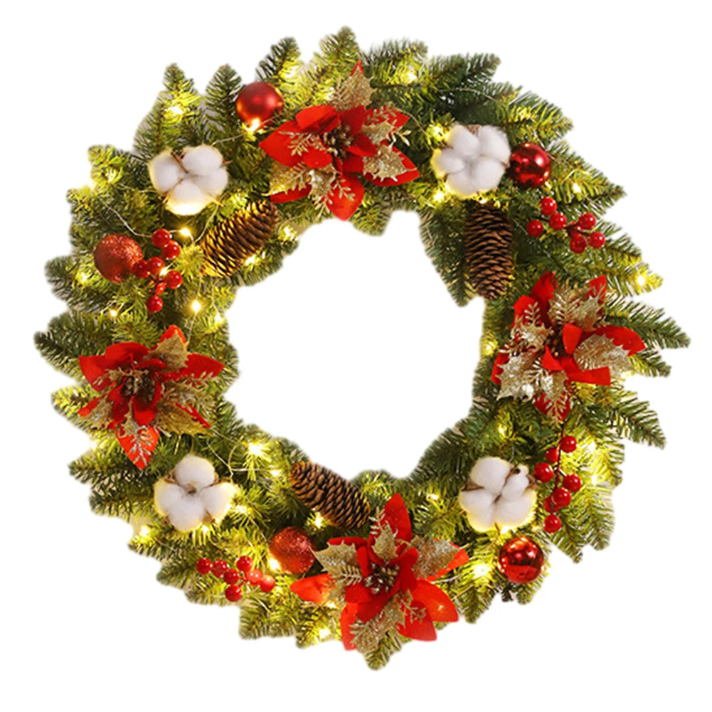 Christmas Hanging Decorations with Spruce Pine Cones Berry Ball 40CM Garland Decoration PVC Light Up for Wall Front Door Window