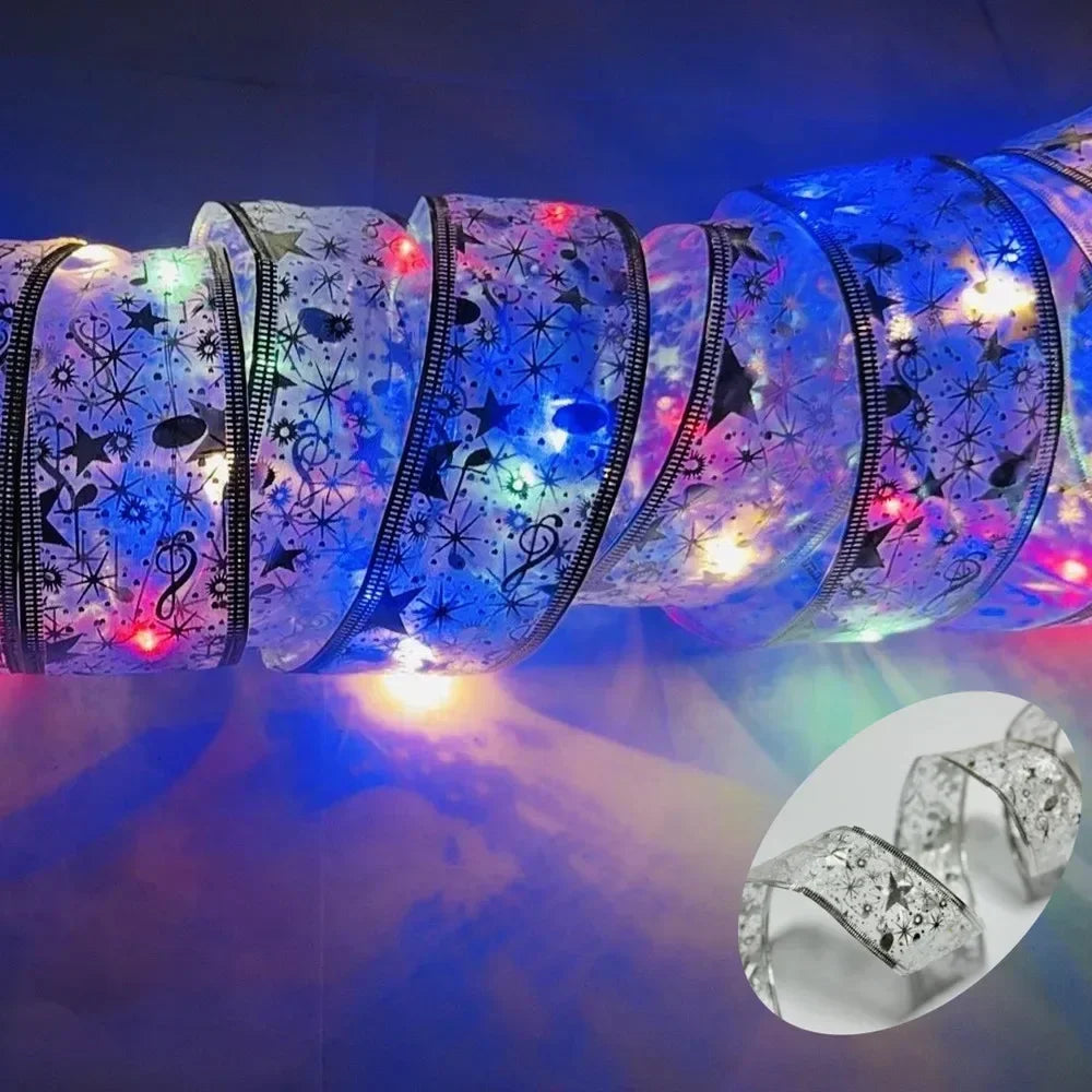 New Year 2026 Christmas Decoration LED Ribbon Fairy Lights Christmas Tree Ornaments for Home DIY Bows Light String Navidad 2025