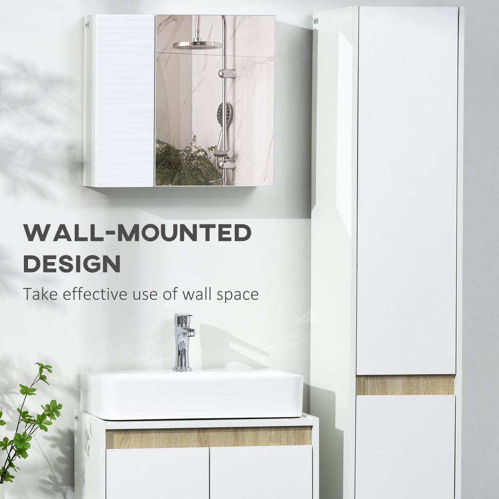 Double Door Bathroom Mirror Cabinet with Adjustable Shelves - White